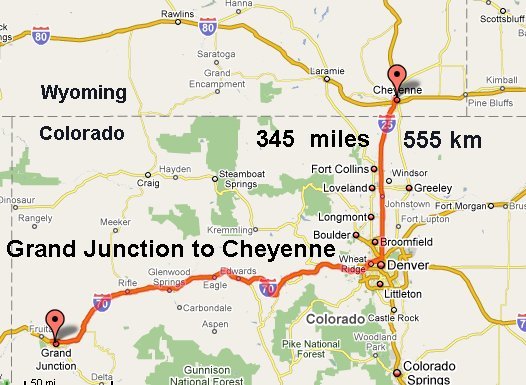 Map GJ to Cheyenne
