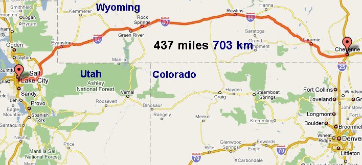 Map Cheyenne to Salt Lake City